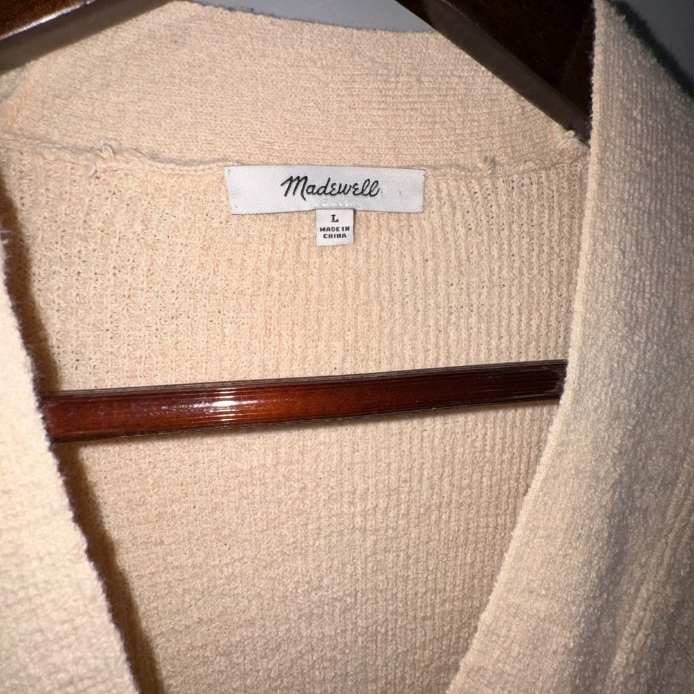 Madewell Birchmoor Cardigan Sweater Relaxed Fit Textured Ribbed Beige Large $98 - Picture 6 of 13
